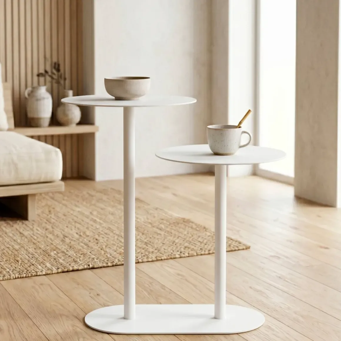 Tavolino in metallo a 2 livelli (H53 cm) Luga Bianco