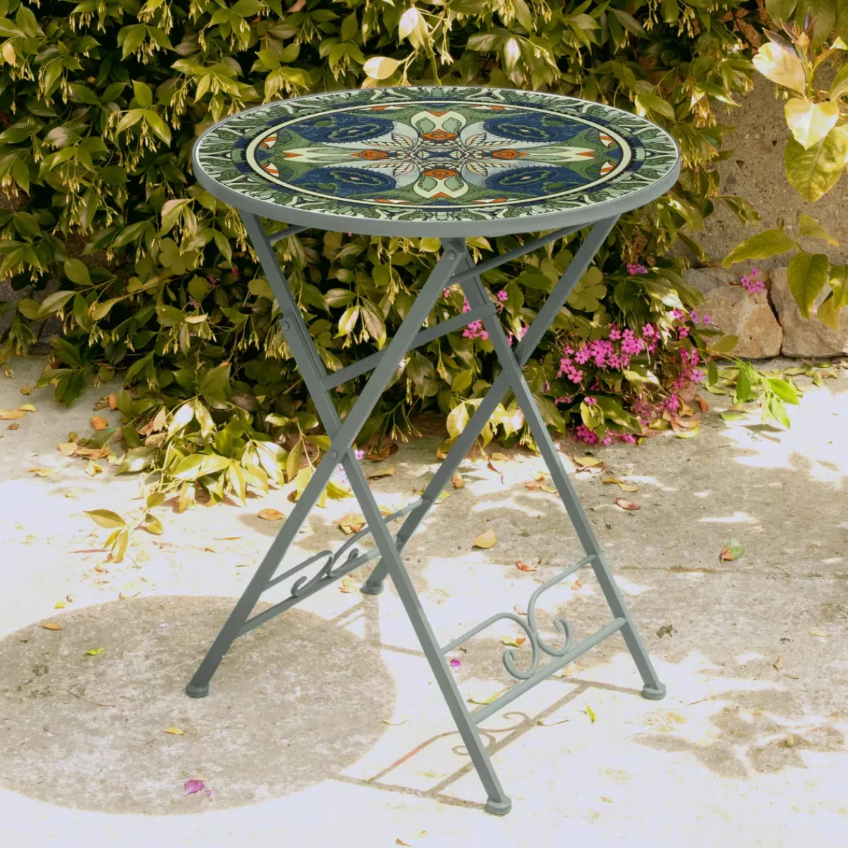 New Tavolo bistrot rotonda pieghevole mosaico (60 cm) Cancùn Salvia Salotto Da Balcone|Salotto Da Giardino
