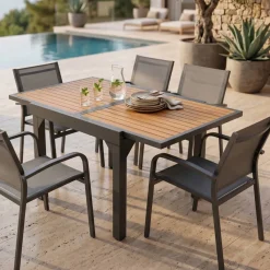 Outlet Tavolo da giardino allungabile 8 posti Alluminio effetto legno Murano (180 x 90 cm)Grigio antracite Salotto Da Balcone|Salotto Da Giardino