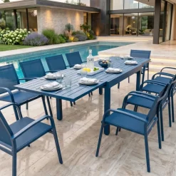 Tavolo da giardino allungabile in alluminio 10 posti (135/270 x 90 cm) Murano Blu Salotto Da Giardino|Tavoli Da Giardino