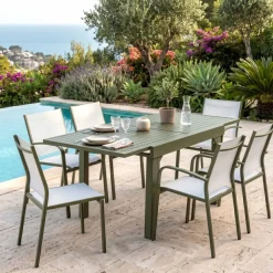 Discount Tavolo da giardino allungabile in alluminio 8 posti Murano Verde oliva Salotto Da Balcone|Salotto Da Giardino