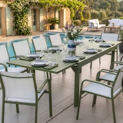 Tavolo da giardino allungabile in alluminio 12 posti (200/320 x 100 cm) Murano Verde oliva Salotto Da Giardino|Tavoli Da Giardino