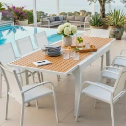 Best Tavolo da giardino allungabile 10 posti Alluminio effetto legno Murano (270 x 90 cm) Bianco Salotto Da Giardino|Tavoli Da Giardino
