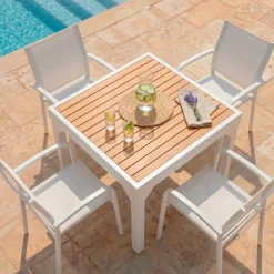 Hot Tavolo da giardino allungabile 8 posti Alluminio effetto legno Murano (180 x 90 cm)Bianco Salotto Da Balcone|Salotto Da Giardino
