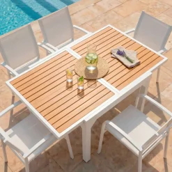 Hot Tavolo da giardino allungabile 8 posti Alluminio effetto legno Murano (180 x 90 cm)Bianco Salotto Da Balcone|Salotto Da Giardino