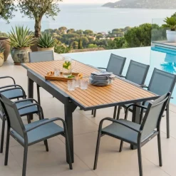 Best Tavolo da giardino allungabile 10 posti Alluminio effetto legno Murano (270 x 90 cm) Grigio antracite Salotto Da Giardino|Tavoli Da Giardino