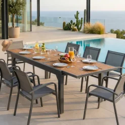 New Tavolo da giardino allungabile 12 posti Alluminio effetto legno Murano (320 x 100 cm) Grigio antracite Salotto Da Giardino|Tavoli Da Giardino