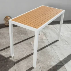 Clearance Tavolo da giardino alto in alluminio 6 posti effetto legno (160 x H105 cm) Murano Bianco Salotto Da Balcone|Salotto Da Giardino