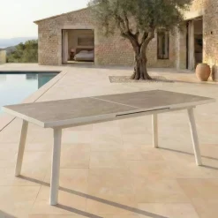 Discount Tavolo da giardino estensibile automatico in alluminio 10 posti (200/260 x 96 cm) Amalfi Bianco e tortora Salotto Da Giardino|Tavoli Da Giardino