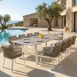 Discount Tavolo da giardino estensibile automatico in alluminio 10 posti (200/260 x 96 cm) Amalfi Bianco e tortora Salotto Da Giardino|Tavoli Da Giardino