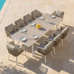 Discount Tavolo da giardino estensibile automatico in alluminio 10 posti (200/260 x 96 cm) Amalfi Bianco e tortora Salotto Da Giardino|Tavoli Da Giardino