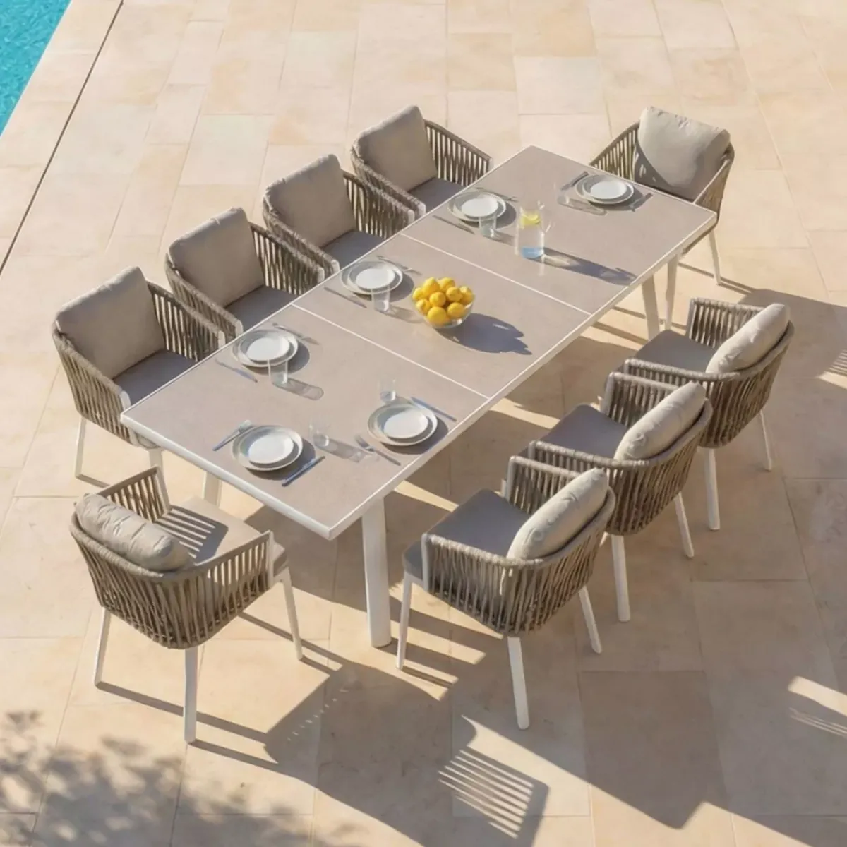 Discount Tavolo da giardino estensibile automatico in alluminio 10 posti (200/260 x 96 cm) Amalfi Bianco e tortora Salotto Da Giardino|Tavoli Da Giardino
