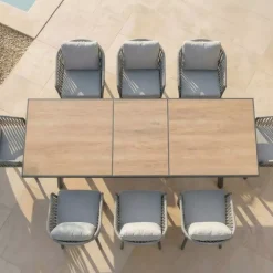 Tavolo da giardino estensibile automatico in alluminio 12 posti Amalfi Grigio antracite e legno Salotto Da Giardino|Tavoli Da Giardino
