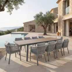 Tavolo da giardino estensibile automatico in alluminio 12 posti Amalfi Grigio antracite e legno Salotto Da Giardino|Tavoli Da Giardino