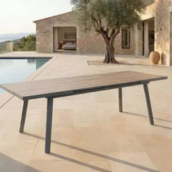 Tavolo da giardino estensibile automatico in alluminio 12 posti Amalfi Grigio antracite e legno Salotto Da Giardino|Tavoli Da Giardino