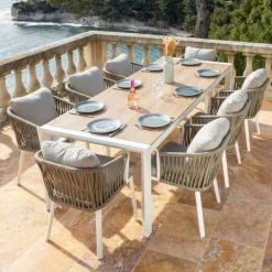 Online Tavolo da giardino estensibile in alluminio 10 posti (180/240 x 96 cm) Amalfi Bianco e legno Salotto Da Giardino|Tavoli Da Giardino