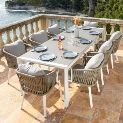 Sale Tavolo da giardino estensibile in alluminio 10 posti (180/240 x 96 cm) Amalfi Bianco e tortora Salotto Da Giardino|Tavoli Da Giardino