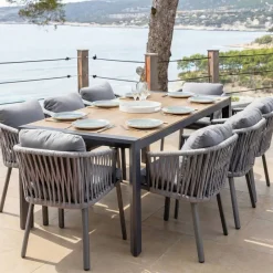 New Tavolo da giardino estensibile in alluminio 12 posti (195/247/300 x 96 cm) Amalfi Grigio antracite e legno Salotto Da Giardino|Tavoli Da Giardino