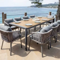 New Tavolo da giardino estensibile in alluminio 12 posti (195/247/300 x 96 cm) Amalfi Grigio antracite e legno Salotto Da Giardino|Tavoli Da Giardino