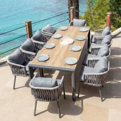 New Tavolo da giardino estensibile in alluminio 12 posti (195/247/300 x 96 cm) Amalfi Grigio antracite e legno Salotto Da Giardino|Tavoli Da Giardino