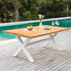 Clearance Tavolo da giardino in alluminio e legno 8 posti (200 x 100 cm) Bali Bianco Salotto Da Giardino|Tavoli Da Giardino