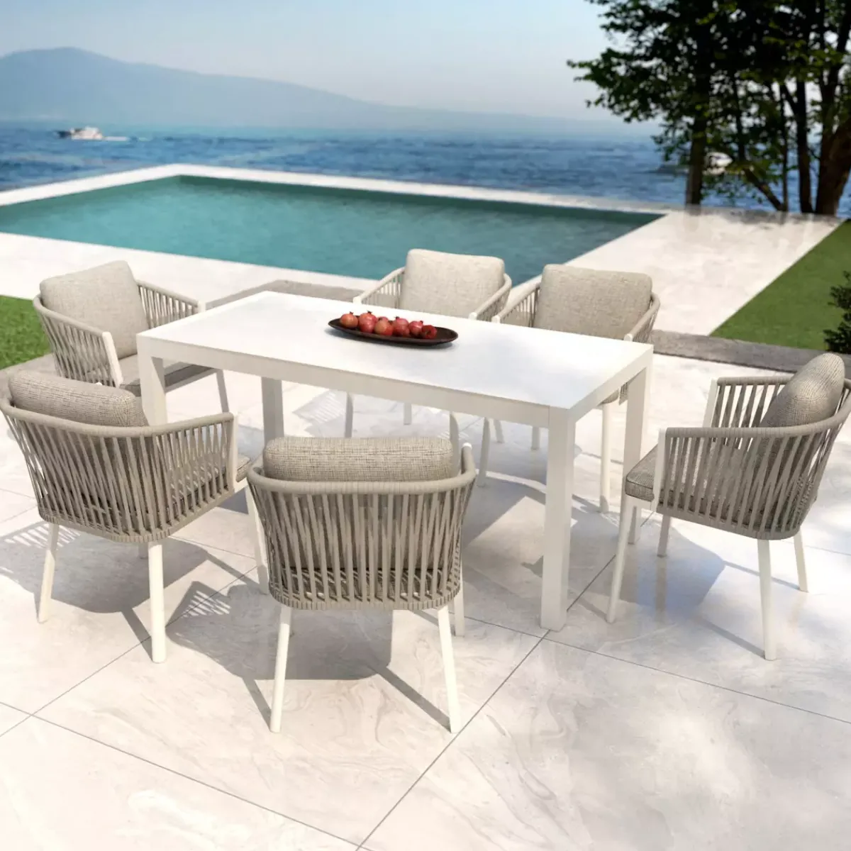 Hot Tavolo da giardino 6 posti Alluminio/Ceramica Modena (150 x 75 cm) e grigio Salotto Da Balcone|Salotto Da Giardino