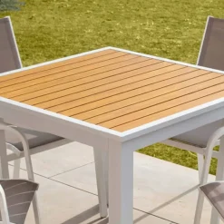 Online Tavolo da giardino quadrato in alluminio 4 posti (89 x 89 cm) Murano Bianco ed effetto legno Salotto Da Balcone|Salotto Da Giardino