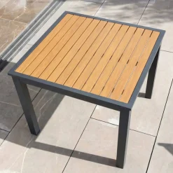 Online Tavolo da giardino quadrato in alluminio 4 posti (89 x 89 cm) Murano Grigio antracite ed effetto legno Salotto Da Balcone|Salotto Da Giardino