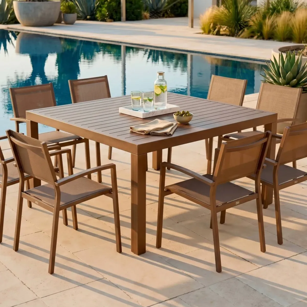 Sale Tavolo da giardino quadrato in alluminio 8 posti Murano Salotto Da Balcone|Tavoli Da Giardino