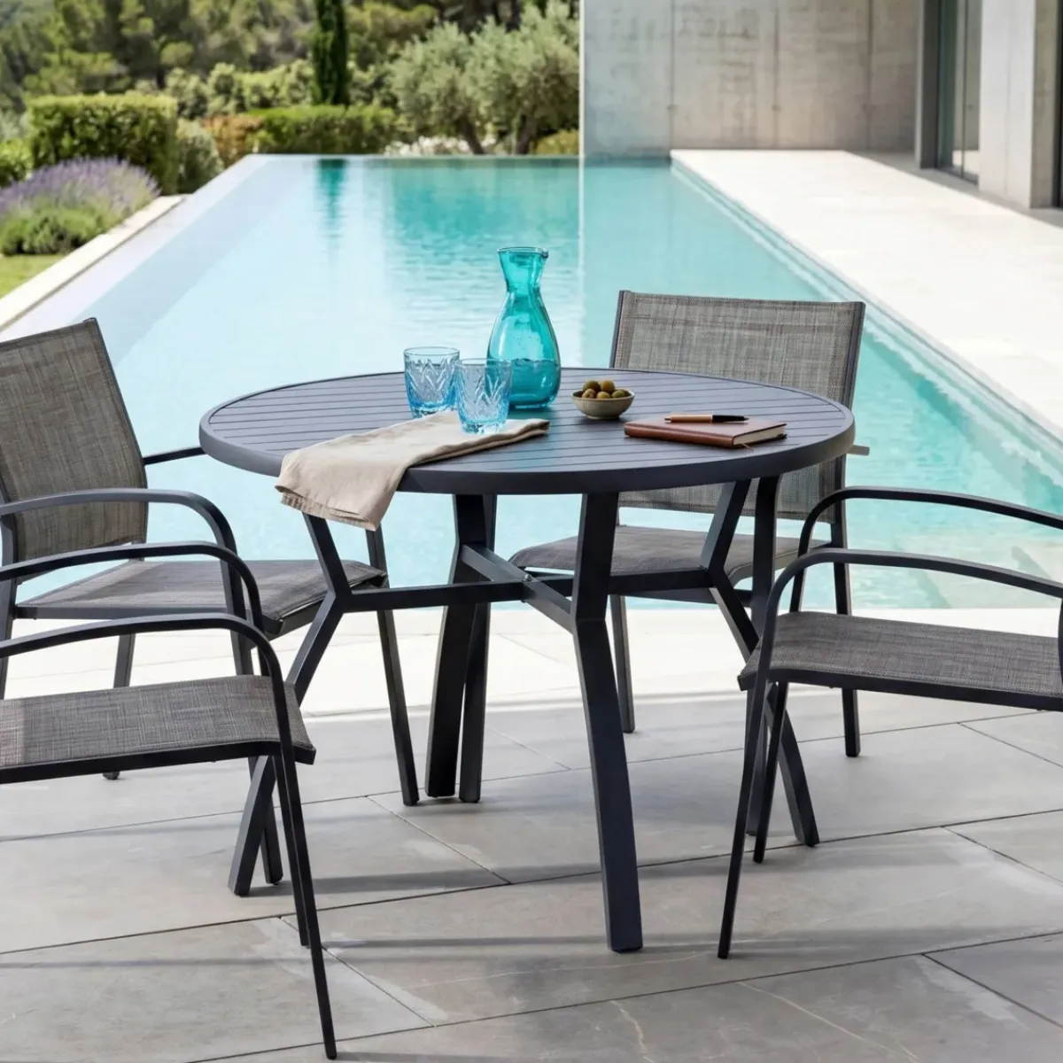 Tavolo da giardino rotondo alluminio 5 posti (D105 cm) Murano Grigio Salotto Da Balcone|Salotto Da Giardino
