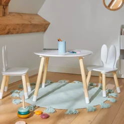 Tavolo e 2 sedie per bambini in legno coniglio (H44 cm) Lila Bianco