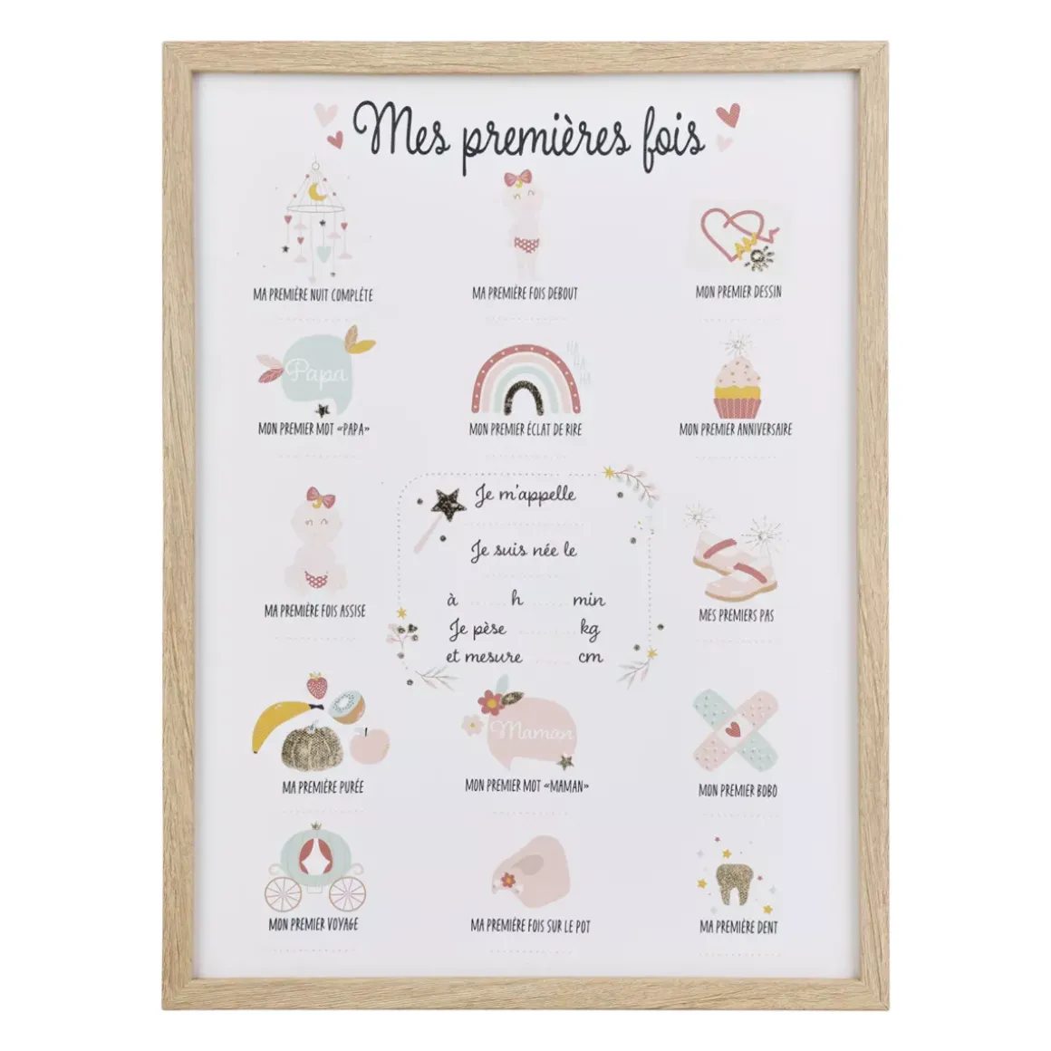 Tela murale per bambini e penna (30 x 40 cm) Le mie prime volte Lilla Beige