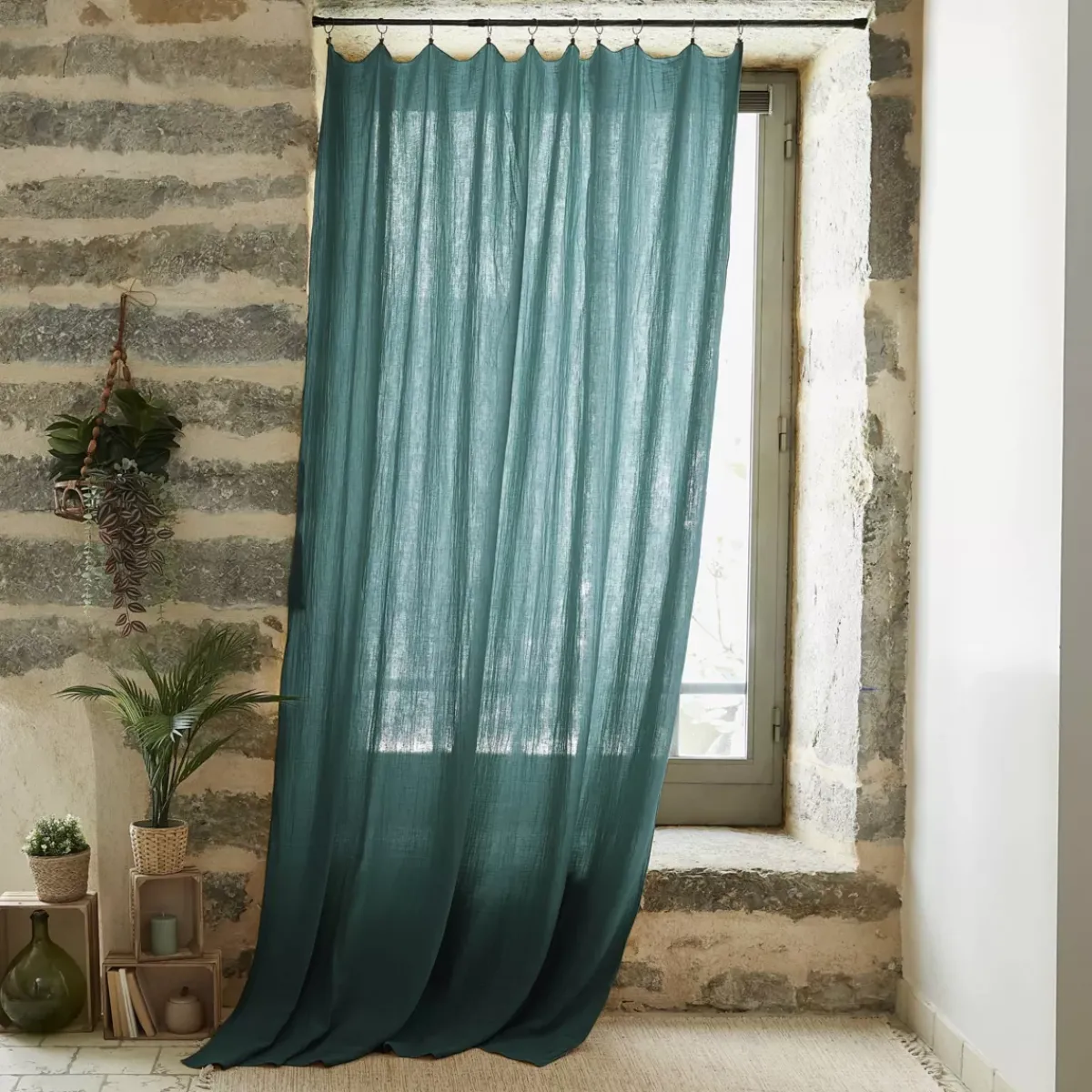 Sale Tenda garza di cotone regolabile (140 x max 300 cm) Gaïa Blu anatra Tende