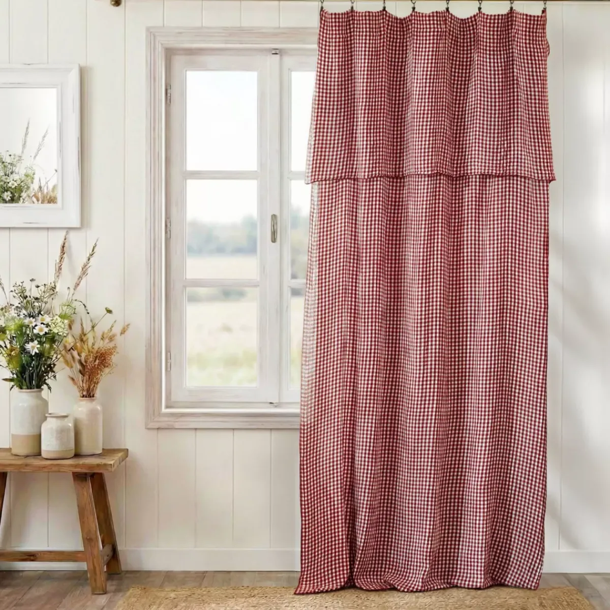 Clearance Tenda garza di cotone regolabile (140 x max 180 cm) Gaïa vichy Terracotta Tende