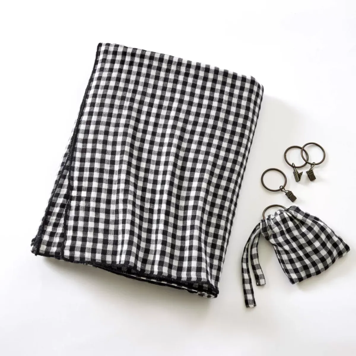 Discount Tenda garza di cotone regolabile (140 x max 180 cm) Gaïa vichy Nero Tende