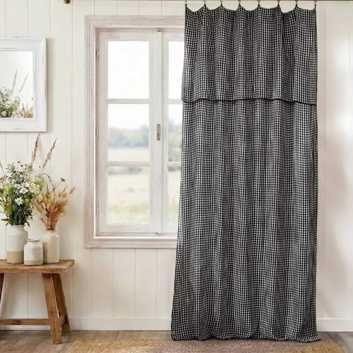 Discount Tenda garza di cotone regolabile (140 x max 180 cm) Gaïa vichy Nero Tende