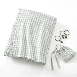 Online Tenda in doppio voile di cotone regolabile Gaïa vichy Verde eucalipto Tende