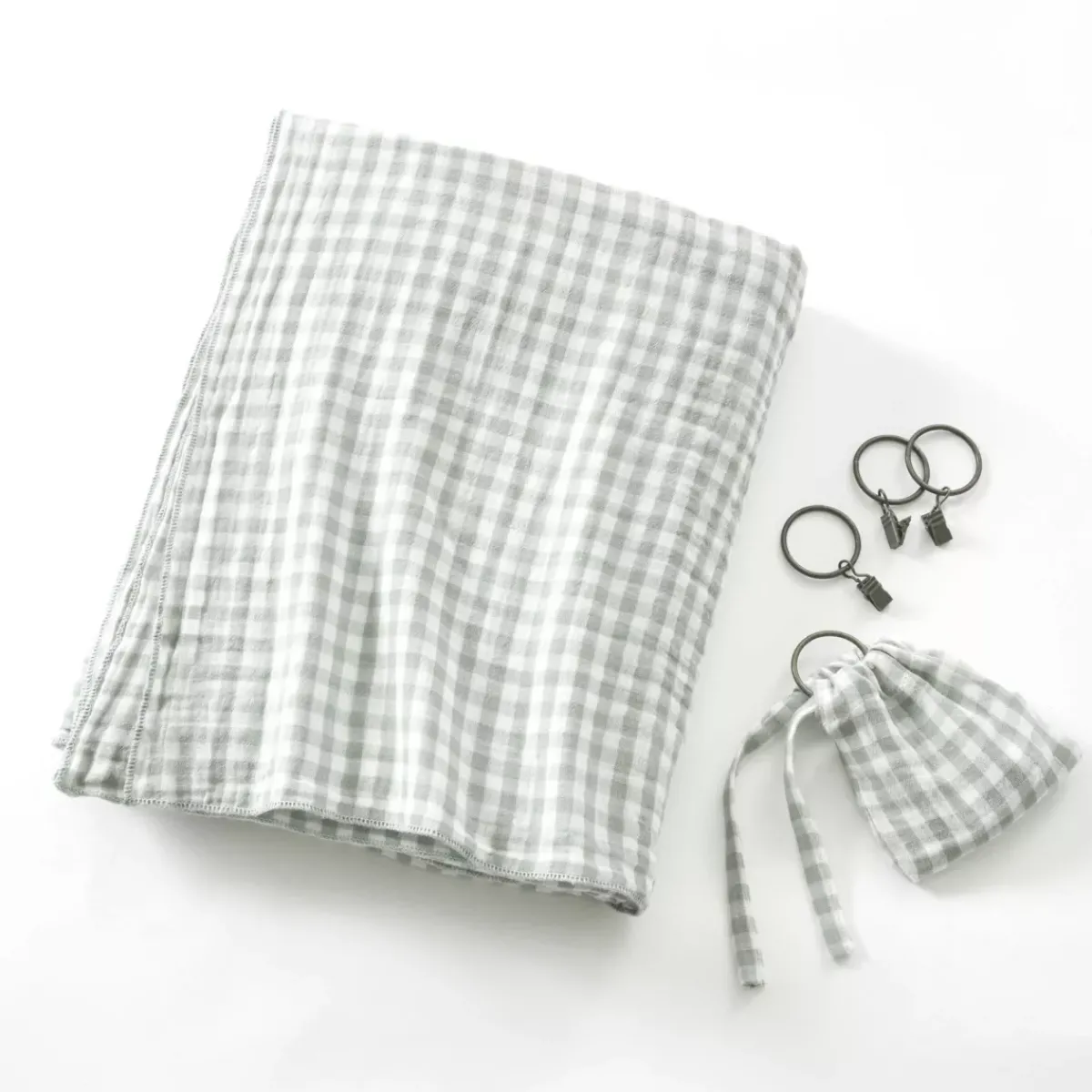 Online Tenda in doppio voile di cotone regolabile Gaïa vichy Verde eucalipto Tende