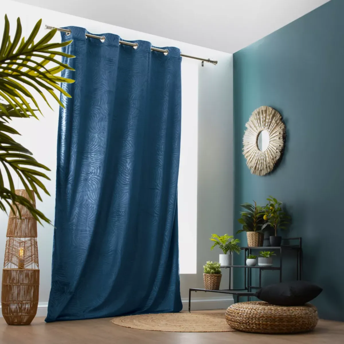 Discount Tenda oscurante velluto (140 x 280 cm) Fern Blu marino Tende