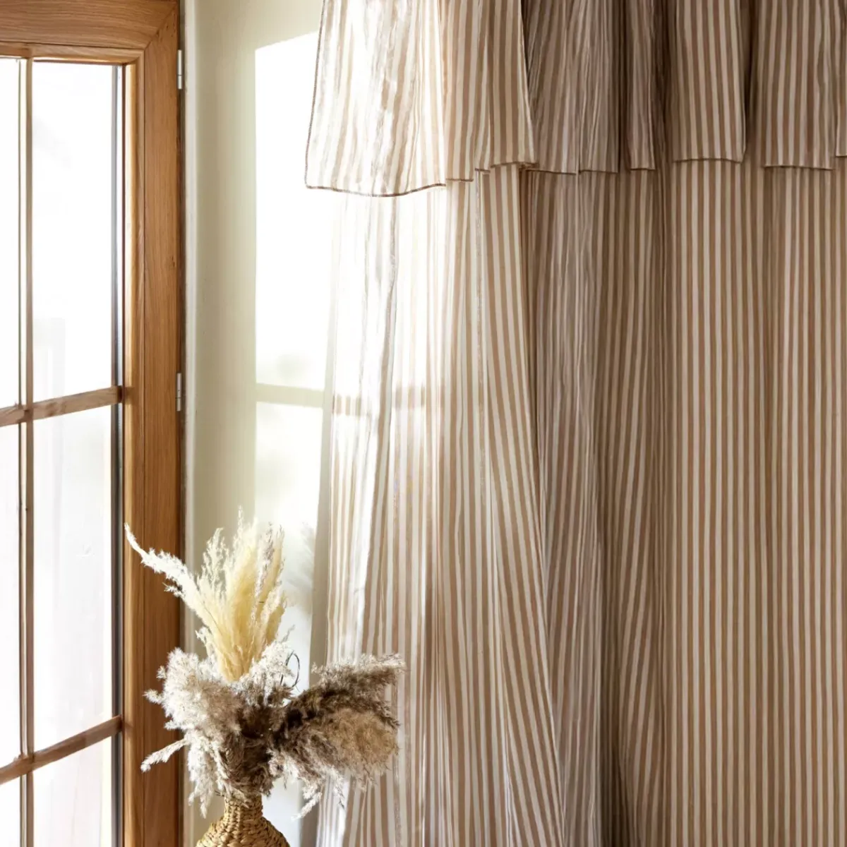 Outlet Tenda regolabile in garza di cotone (140 x 180 cm) Gaïa a righe Corda Tende