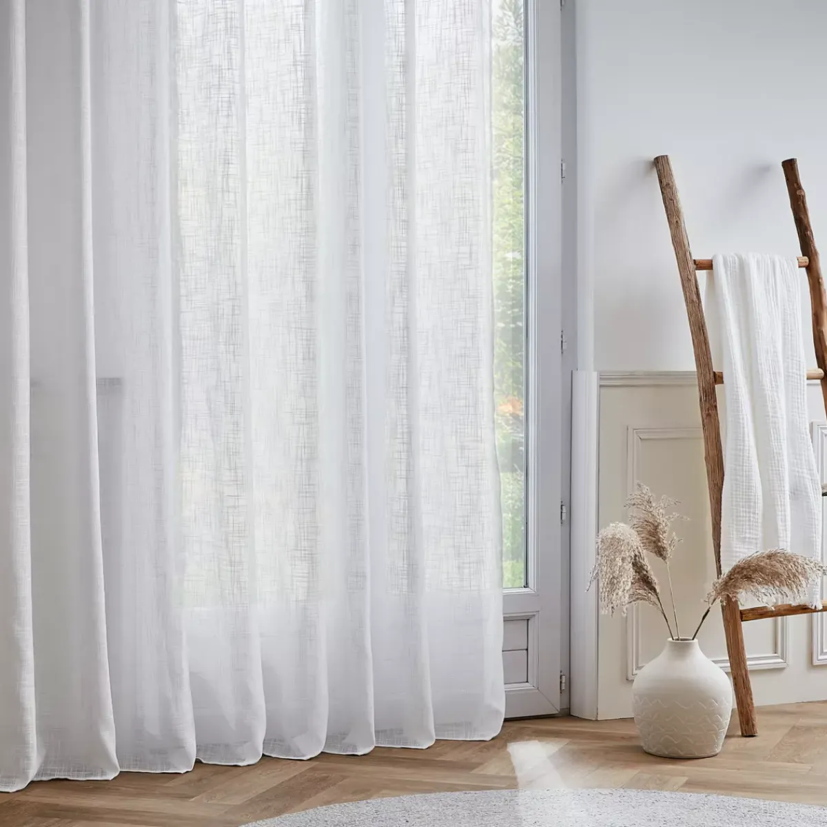 Online Tenda trasparente con effetto lino e nastro fronzuto Robin Tende Trasparenti