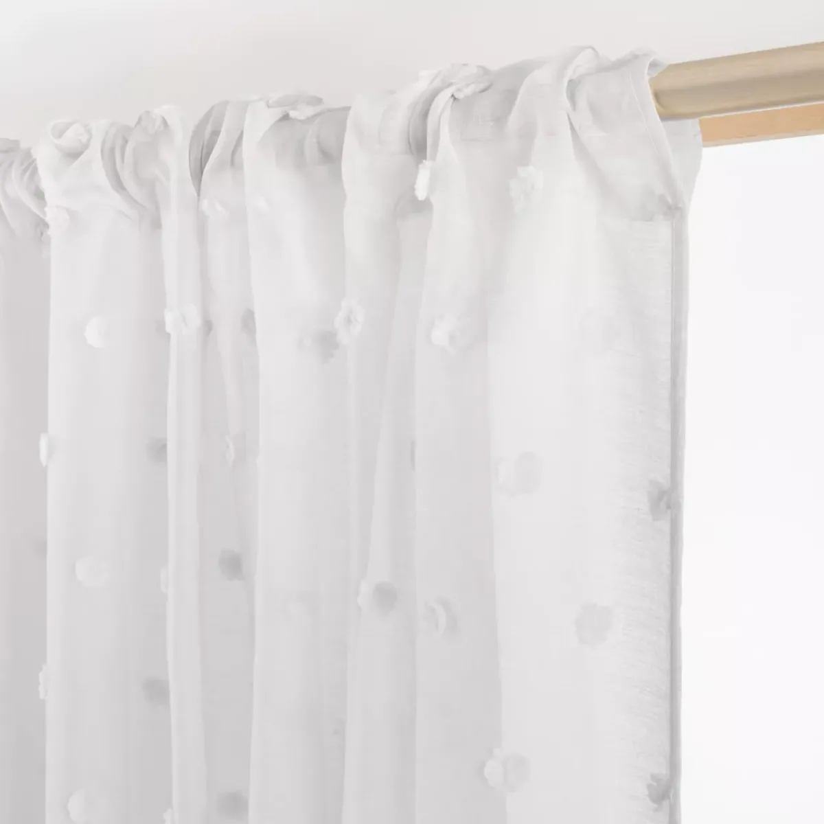 New Tenda trasparente con nastri arricciati e pon pon (140 x 240 cm) Emie Tende Trasparenti