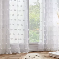 Sale Tenda trasparente con occhielli e pon pon (140 x 240 cm) Suzie Tende Trasparenti