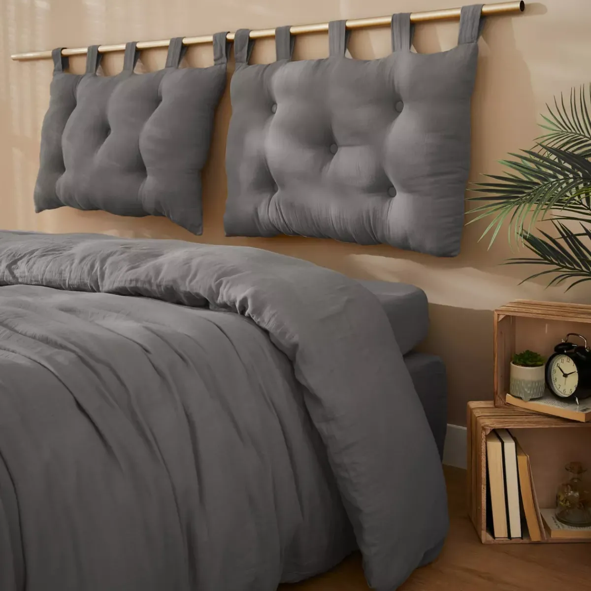 Testiera cuscino garza di cotone (80 x 50 cm) Gaïa Grigio granito Testate Letto
