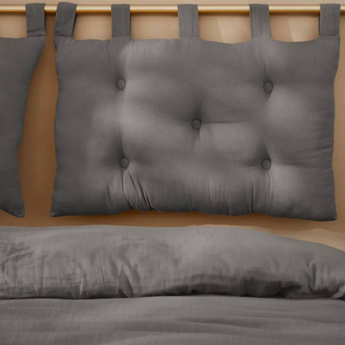 Testiera cuscino garza di cotone (80 x 50 cm) Gaïa Grigio granito Testate Letto