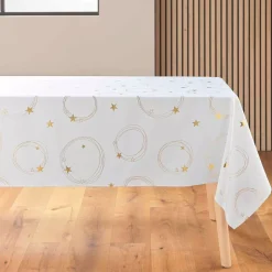 Tovaglia di Natale rettangolare anti macchia (150 x 300 cm) Stella Bianco e dorato