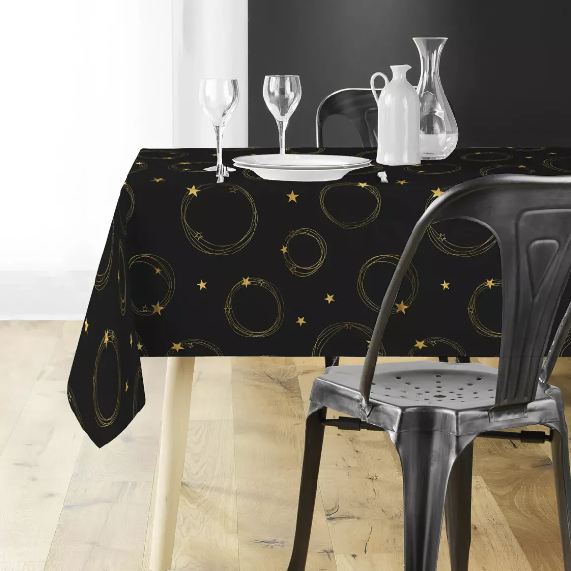 Tovaglia natalizia rettangolare (150 x 300 cm) Star Nero e oro