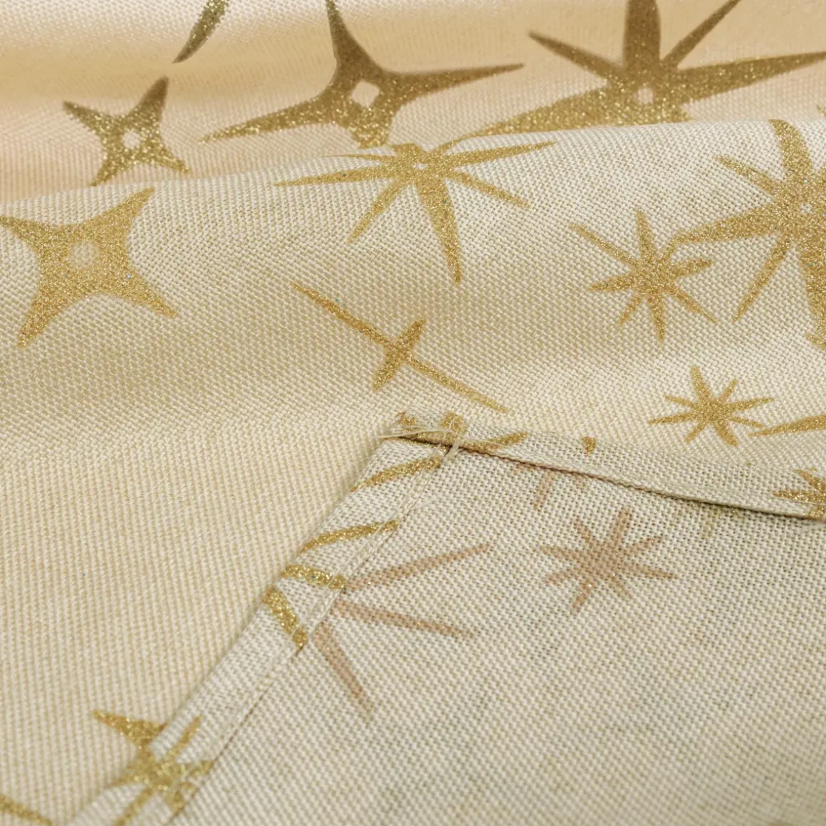 Tovaglia natalizia rettangolare (140 x 240 cm) Stelle Celesti Beige e dorato