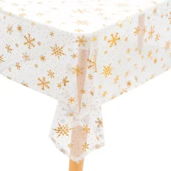 Tovaglia natalizia rettangolare (140 x 240 cm) Fiocco di Neve Bianco e oro