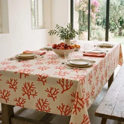 Tovaglia rettangolare cotone antimacchia (150 x 350 cm) Moorea Corallo Tovaglie